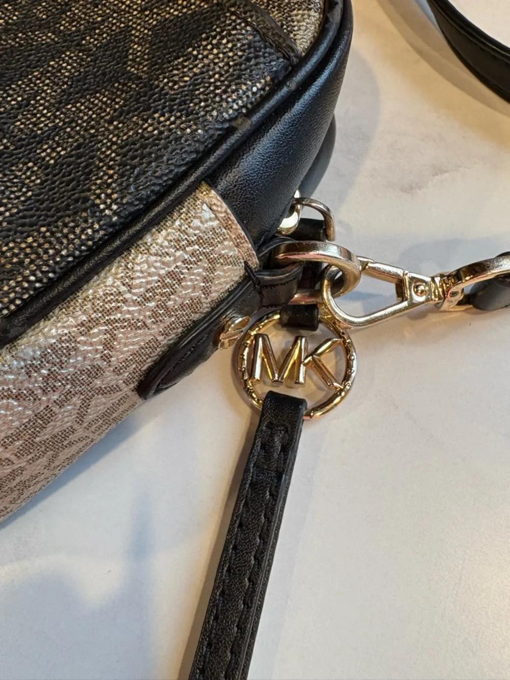 Michael Kors Brown/Gold and Black Signature MK Logo Crossbody Bag - Picture 10 of 12